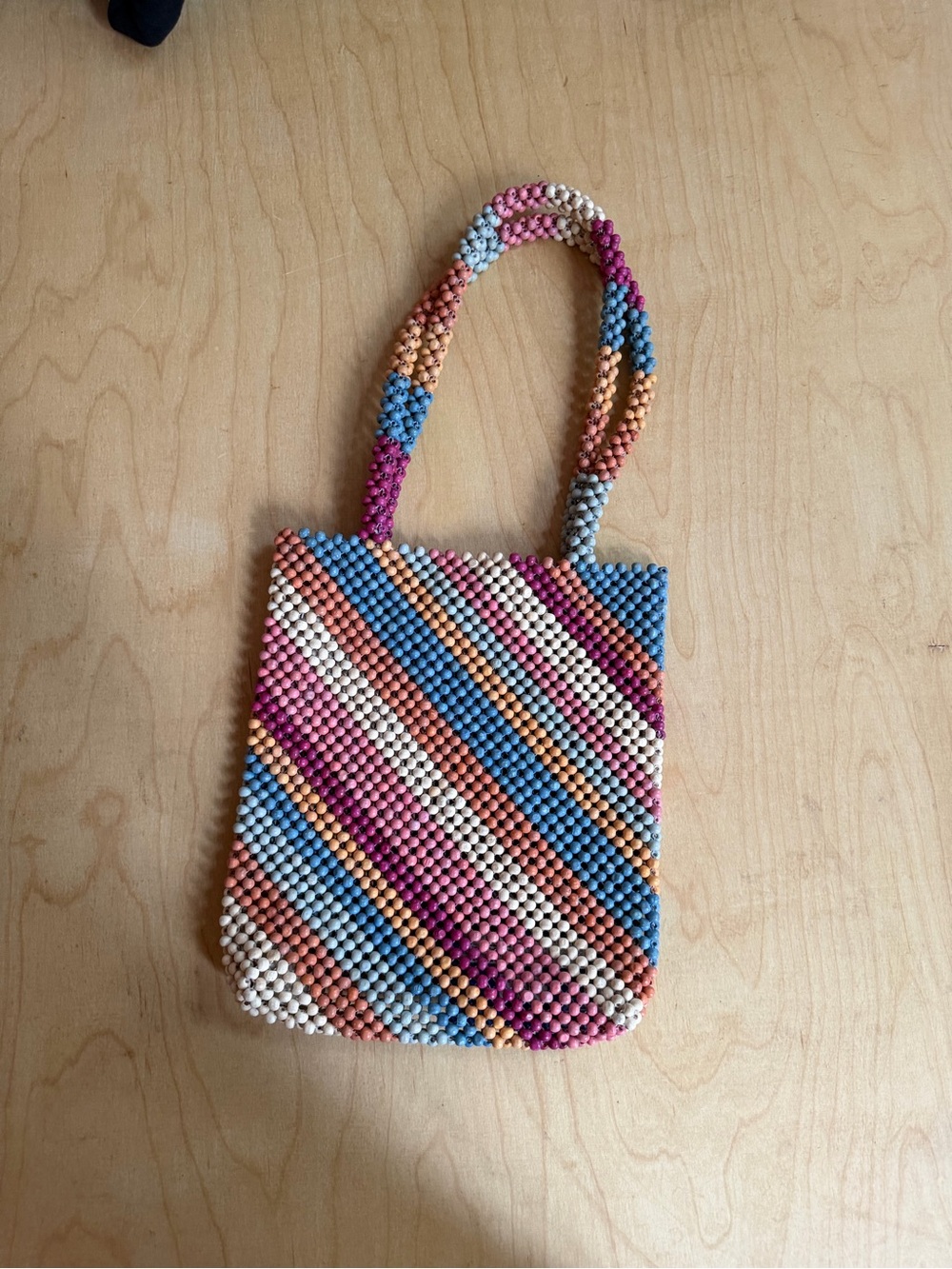 Beaded Multicolor Diagonal Stripe Shoulder Bag